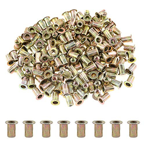 Glarks 100Pcs 8-32UNC Zinc Plated Carbon Steel Flat Head Rivnut Threaded Insert Nuts Set 8-32UNC