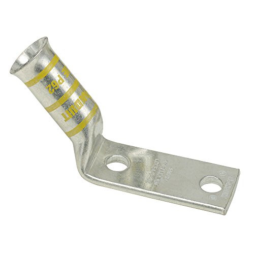 Panduit LCCF2-14AH-E Flex Conductor Copper Compression Lug 2 Hole 2 AWG Flared Barrel 14-Inch Stud 45° Bent Angle