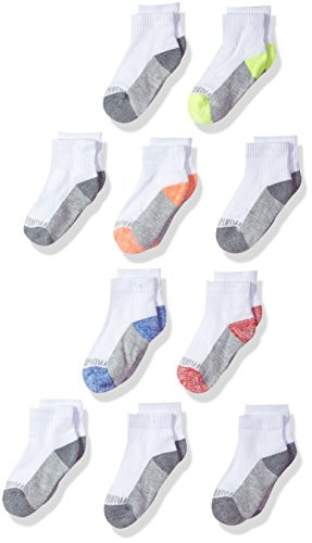 Fruit of the Loom Little Boys 10 Pack Half Cushion Ankle Socks White Assort Shoe Size 92_5 Medium