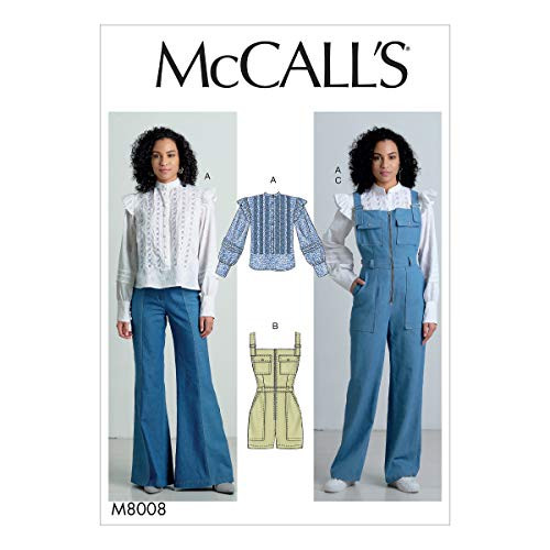 McCalls Patterns McCalls Womens Flared Shoulder Blouse and Overall Romper Sizes 14-22 Sewing Pattern White