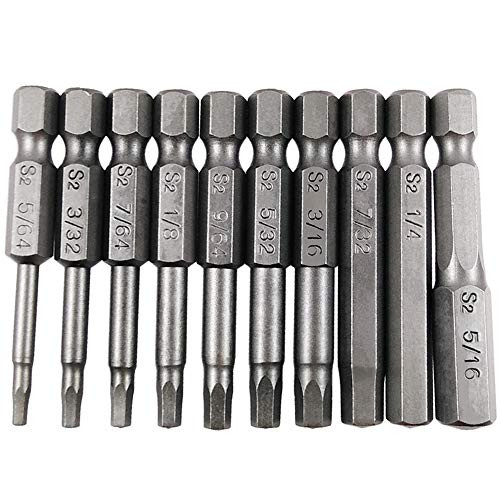 Wolfride 10pcs Allen Head Bits Magnetic Allen Head Screwdriver Bits Hexagon Bit Set Hex Allen Drill Bits 2 Inch Length Imperial