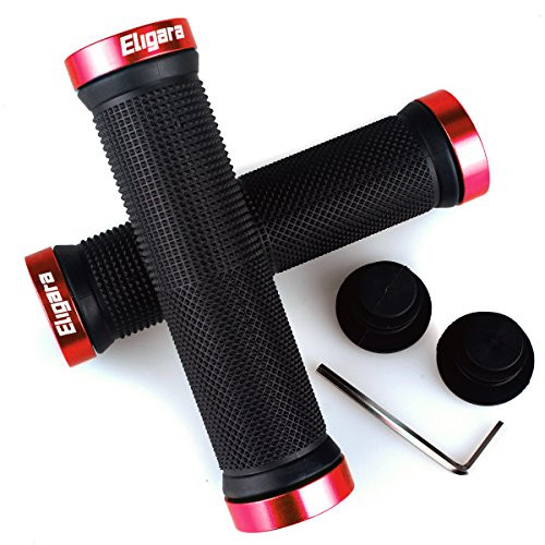 ELIgara Bike Handlebar Grips Non-Slip-Rubber Bicycle Handle Grip with Aluminum Lock Bike Grip for Scooter Cruiser Tricycle Wheel Chair Mountain Road Urban Foldable Bike MTB BMX Red