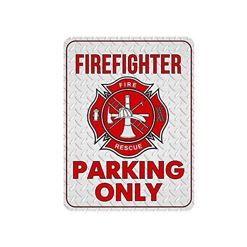 Novelty Firefighter Metal Sign Funny Firefighter Parking Only Metal Signs 12 x 9 Metal Signs for Fire Fighter Firetruck Parking Sign Fire Fighter Wall Decor Firefighter Decor Fire Fighter Signs