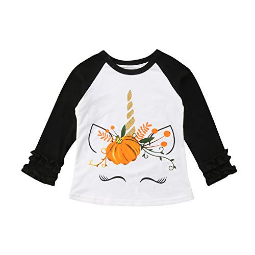 Baby Girls Halloween Long Sleeve Pumpkin Printed Ruffles T-Shirt Tops Clothes Outfits 6-12 M Black