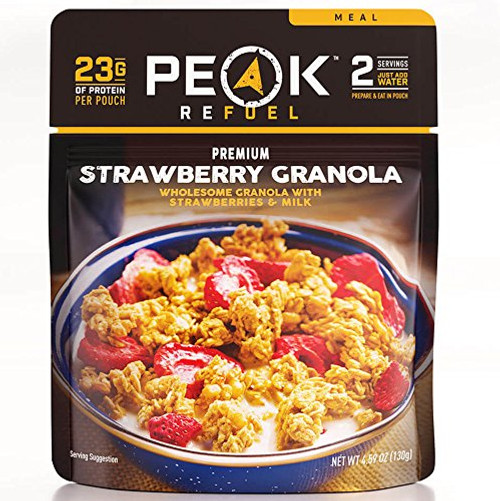 Peak Refuel Strawberry Granola  2 Serving Pouch  Freeze Dried Backpacking and Camping Food  Amazing Taste  Quick Prep