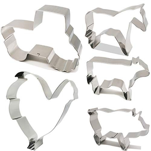 Antallcky Farm Animal Cookie Cutter Set of 5 Piece-RoosterCowPigHorseTractor Stainless Steel Biscuit Molds Fondant Cookie Cutter Set Pastry Mold-1 Inch Depth