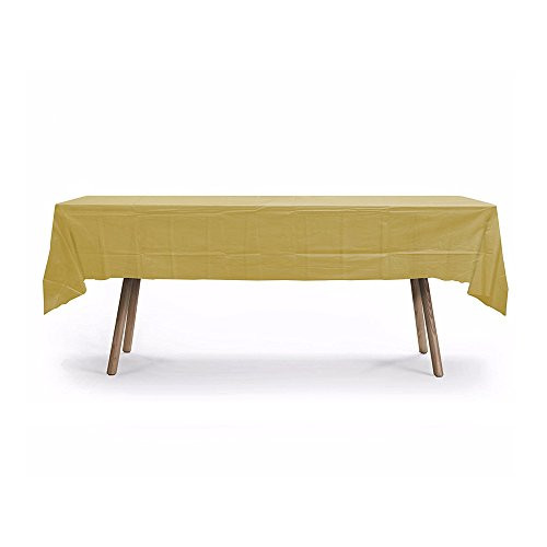 5 PACK, 54" x 108" Gold Rectangular Plastic Table Cover, Plastic Table Cloth Reusable (PEVA) (Gold)