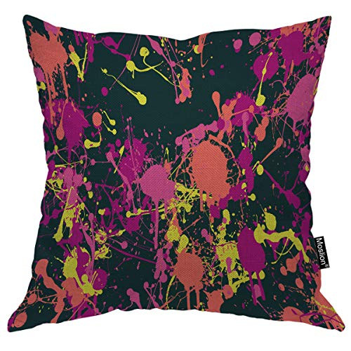 Moslion Doodle Pillow Case Polka Dot Rainbow Color Splatter Splashes Throw Pillow Cover 18x18 Inch Accent Pillow Cotton Linen Canvas Decorative Square Cushion Cover for Sofa Bed