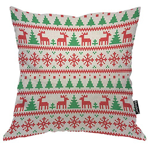 Moslion Deer Pillow Cover Christmas Stripes Reindeer Mistletoe Tree Snowflake Heart Throw Pillow Case 18x18 Inch Cotton Linen Canvas Square Cushion Decorative Cover for Sofa Bed Moslion Deer Pillow Cover Christmas Stripes Reindeer Mistletoe Tree Snowflake Heart Throw Pillow Case 18x18 Inch Cotton Linen Canvas Square Cushion Decorative Cover for Sofa Bed
