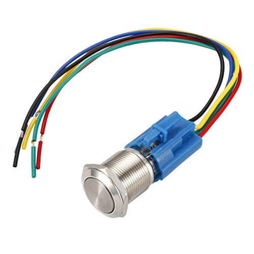 uxcell Latching Metal Push Button Switch 19mm Mounting Dia 1NO 1NC COM 250V 5A with Socket Plug Wires