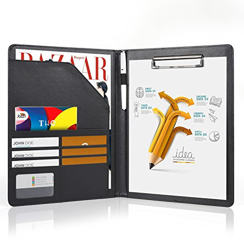 AHGXG Padfolio/Resume Portfolio Folder - Interview/Legal Document Organizer & Business Card Holder - with Letter-Sized Writing Pad Professional Gift for Business, Interview, Resume - Black