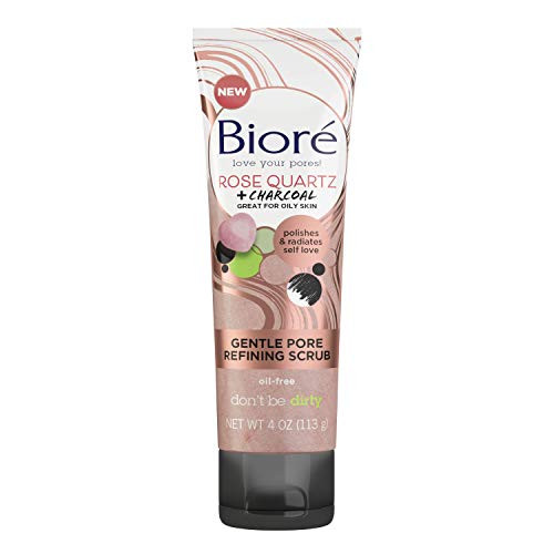 Bioré Rose Quartz With Charcoal Gentle Pore Refining scrub exfoliating  and  Pore Minimizing Micro Crystal Facial Scrub Oil Free Dermatologist Tested Cruelty Free Vegan Friendly Paraben Free