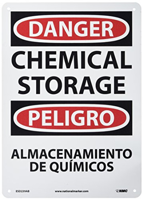 NMC ESD239AB Bilingual OSHA Sign Legend DANGER - CHEMICAL STORAGE 10 Length x 14 Height 0_040 Aluminum BlackRed on White NMC ESD239AB Bilingual OSHA Sign Legend DANGER - CHEMICAL STORAGE 10 Length x 14 Height 0_040 Aluminum BlackRed on White