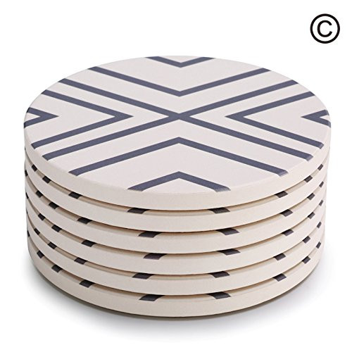Lifver 6-Piece Absorbent Stone Coaster set, "drink" spills coasters, Grey-Lines