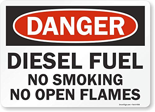 SmartSign - U1-1037-ND-14x10 Danger - Diesel Fuel No Smoking No Open Flames Label  10 x 14 Laminated Vinyl