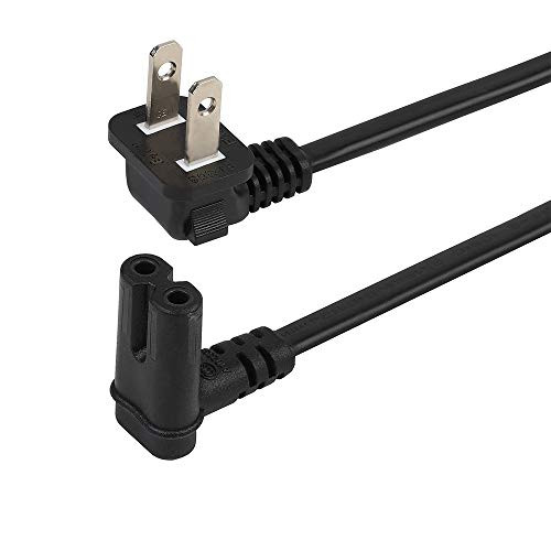 12FT TV Power Cord Right Angle US 2 Prong to IEC 320 C7Figure 8 Right Angle-Down Angle AC Power Cord Upward Downward Angled Figure 8 C7 Replacement Cord for LED LCD TV Monitor Etc