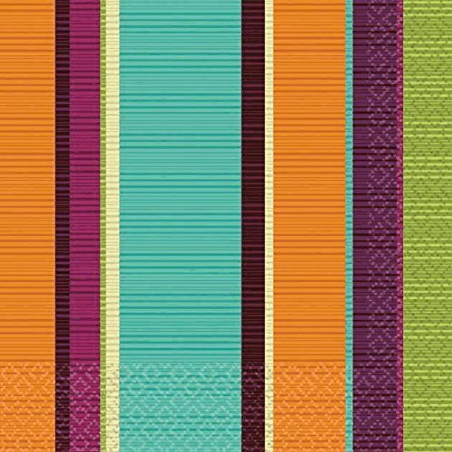 amscan Decorative Trendy Stripe Party Beverage Paper Napkins 16 Pack 5 x 5 PurpleTealOrange