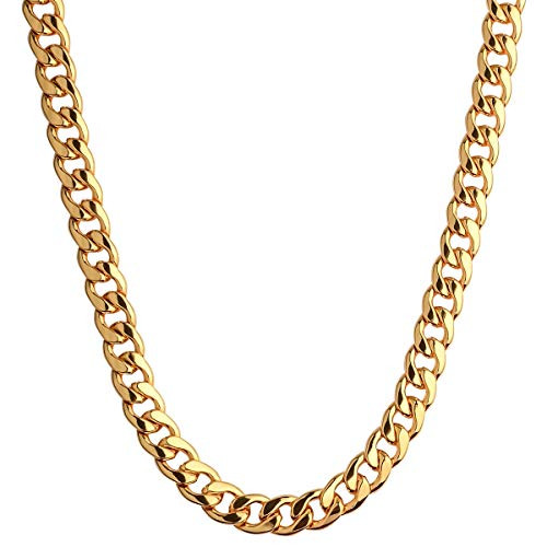 CrazyPiercing 18K Gold Plated Necklace Men Jewelry 10MM Wide Hip Hop Turnover Chain Necklace Stainless Steel 24 CrazyPiercing 18K Gold Plated Necklace Men Jewelry 10MM Wide Hip Hop Turnover Chain Necklace Stainless Steel 24