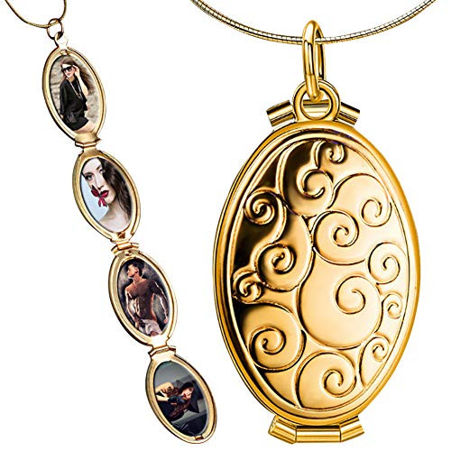 Nanafast 4 Pictures Expanding Photo Locket Necklace Pendant Memorial Gifts for Women Girls 18K Gold Plated Style 1