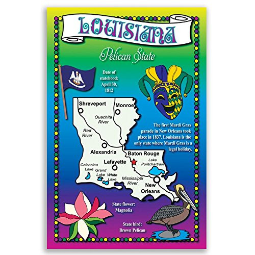 LOUISIANA STATE MAP postcard set of 20 identical postcards_ Post cards with LA map and state symbols_ Made in USA_