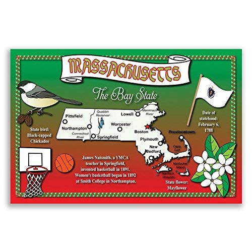 MASSACHUSETTS STATE MAP postcard set of 20 identical postcards_ Post cards with MA map and state symbols_ Made in USA_