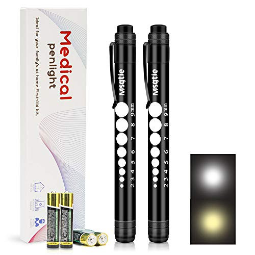Msqtie Pen Light Medical Pen Light Nurse Penlight with Pupil Gauge for Nurse Doctor Nursing Student Free Batteries 2Pcs Black