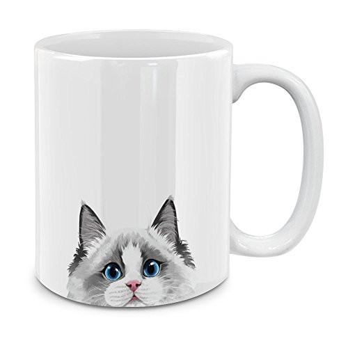 MUGBREW White Silver Point Ragdoll Cat White Ceramic Coffee Mug Tea Cup, 11 OZ