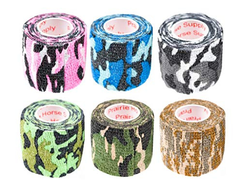Prairie Horse Supply Vet Wrap Tape Bulk Assorted Camo Colors 6 Pack 2 Inches Wide Vet Rap Medical First Aid Tape Self Adhesive Adherent for Ankle Wrist Sprains and Swelling