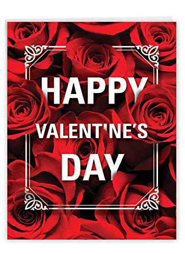 NobleWorks Jumbo Happy Valentines Day Greeting Card 8_5 x 11 Inch - Big Valentines Card - Flowers for Love J3530VDG