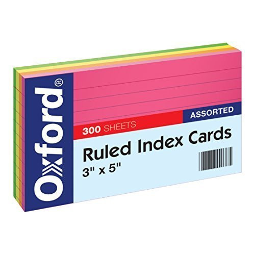 Oxford Neon Index Cards, 3" x 5", Ruled, Assorted Colors, 300 Per Pack 81300EE (2 Pack)