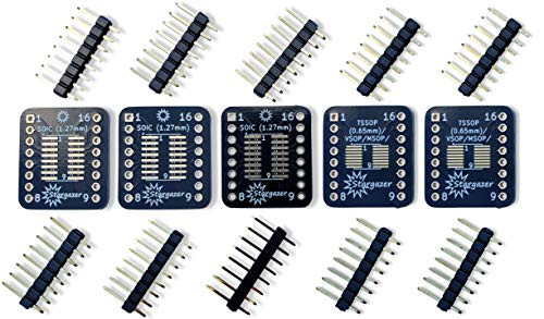 Stargazer SMD to DIP Breakout for SOIC-16 TSSOP-16 MSOP-16 and VSOP-16 with Gold Plated Headers 5 Pack