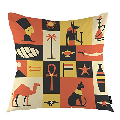 oFloral Egypt Camel Throw Pillow Covers Ancient Pyramid Anubis Pharaoh Cat Tourism Tree Decorative Square Pillow Case 18X18 Pillowcase Home Decor for for Sofa Bedroom Livingroom