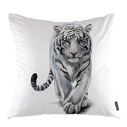oFloral Tiger Throw Pillow Covers Albino Animal Furry Hairy Tiger Big Wild Cat Decorative Square Pillow Case 18X18 Pillowcase Home Decor for Sofa Bedroom Livingroom