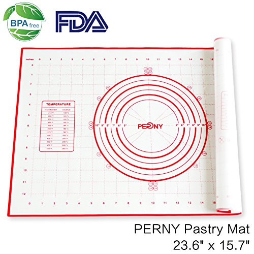 PERNY Pastry Mat, Silicone Pastry Mat with Measurements (23.6" x 15.7" Dough Mat)