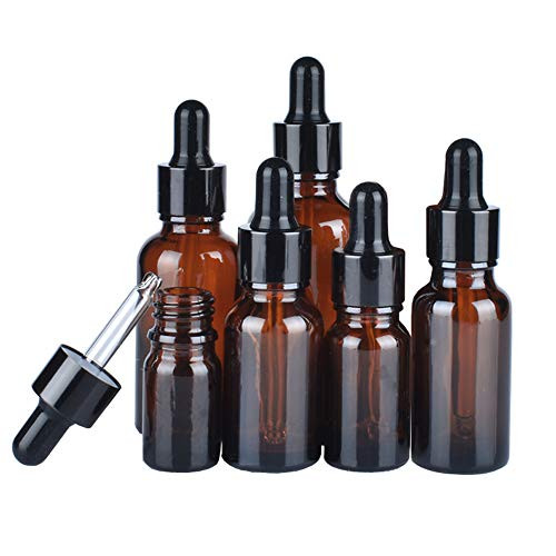 6Pcs 10ml0_34oz Amber Glass Empty Refillable Dropper Bottles with Rubber Head and Internal Dropper Essential Oil Containers Cosmetic Sample Vials Dispensers for Aromatherapy Massage Oil Storage