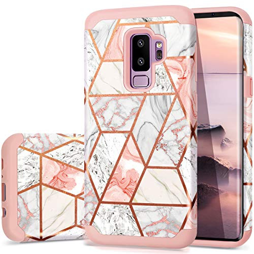 Fingic Samsung Galaxy S9 Plus Case S9 Plus Case Rose Gold Marble Design Shiny Glitter Bumper Hybrid Hard PC Soft Rubber Anti-Scratch Shockproof Protective Case Cover for Galaxy S9 Plus 6_2 inch