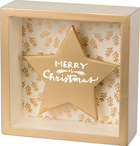 Primitives by Kathy Gold Star Merry Christmas 5 Square Box Sign