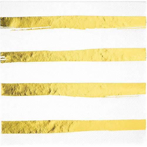 Creative Converting White and Gold Foil Striped Napkins 16 Count
