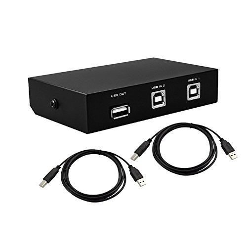 2 Ports USB 2.0 Selector Switch for PC Sharing Switch Box with 2pcs 6 feet print scanner cables for PC Computer Scanner Printers Projector Camera and Keyboard