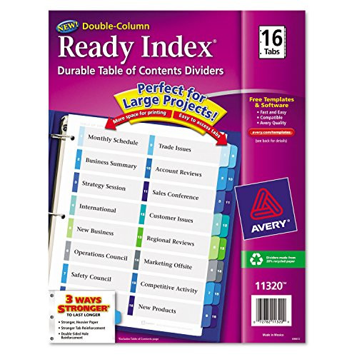 Avery 11320 Ready Index Double Column TOC 8_5 x 11 Multicolor 16 TabsSet