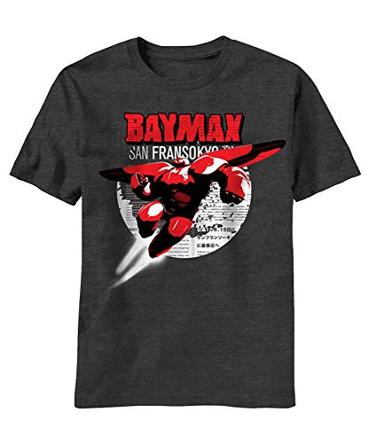 Disney Big Big Boys Big Hero 6 Six Bat Side T-Shirt Charcoal Heather X-Large