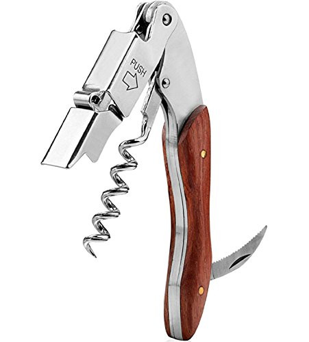 Wine Opener Corkscrew Wine Accessories 3 in 1 - Double Hinged Corkscrew - Bottle Opener with Rosewood and Serrated Foil Cutter Best Wine Opener Includes