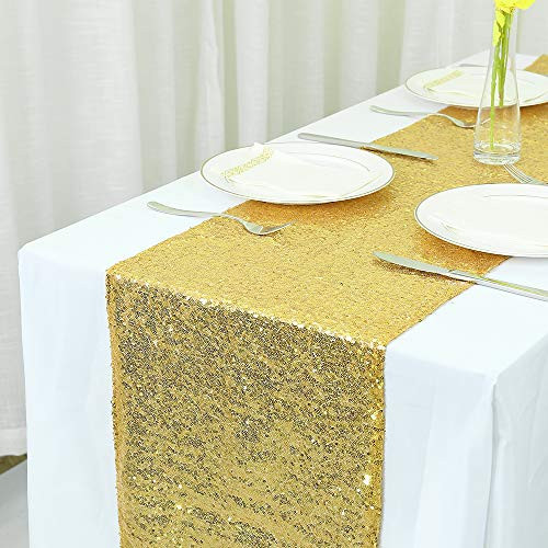 Zdada Sequin Table RunnerGlitter Sequin Table Runner for Thanksgiving Day Decoration-Gold 14x120
