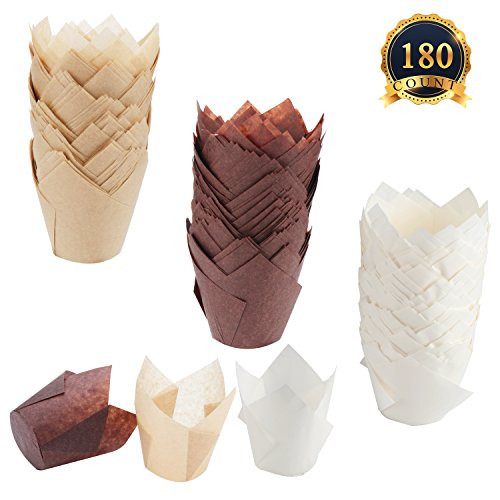 SUBANG 180 Pieces Tulip Cupcake Liner Baking Cups Muffin Tins Treat Cups for Weddings, Birthdays, Baby Showers,Brown Natural And White