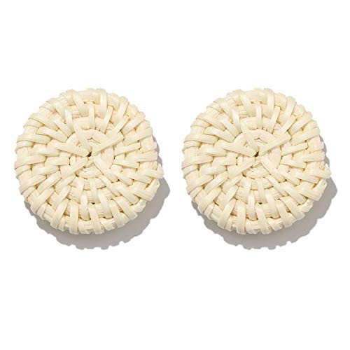 Rattan Straw Earring Handmade Boho Round Wicker Braid Woven Disc Drop Earring Lightweight Statement Stud Earring for Women Girls White Rattan Straw Earring Handmade Boho Round Wicker Braid Woven Disc Drop Earring Lightweight Statement Stud Earring for Women Girls White