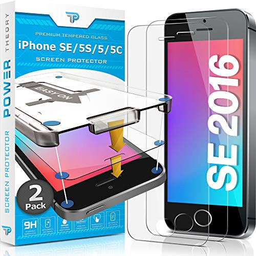 Power Theory Screen Protector for iPhone SE 20165S55C 2-Pack with Easy Install Kit Premium Tempered Glass