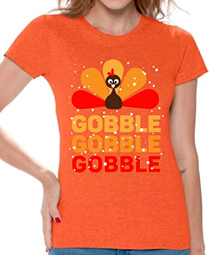 Awkward Styles Gobble Gobble Gobble - Funny Thanksgiving Tshirt Shirts for Women Orange XL