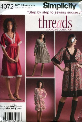Simplicity Threads Collection Pattern 4072 ~ Misses Pullover Dress with Bodice Skirt  and  Trim Variations ~ Size 8-10-12-14-16