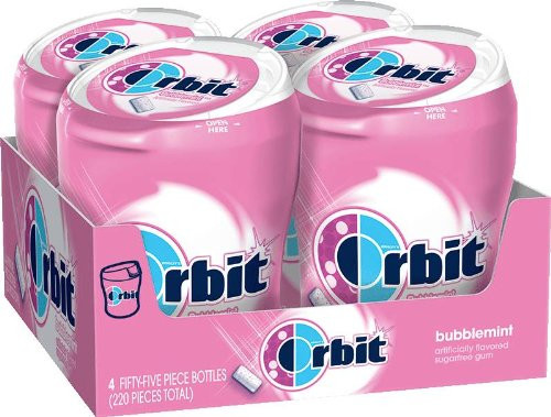 Orbit Bubblemint Sugarfree Gum 55 piece bottles Pack of 4