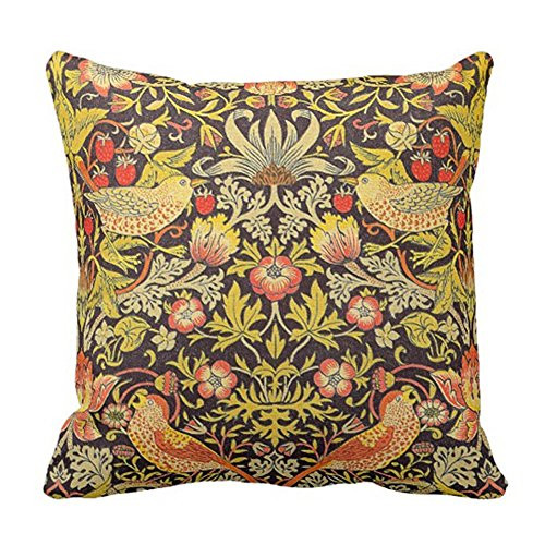 SPXUBZ William Morris Strawberry Thief Pattern Floral Pillow Cover Decorative Home Decor Nice Gift Square IndoorOutdoor Pillowcase Size 16x16 InchTwo Sides
